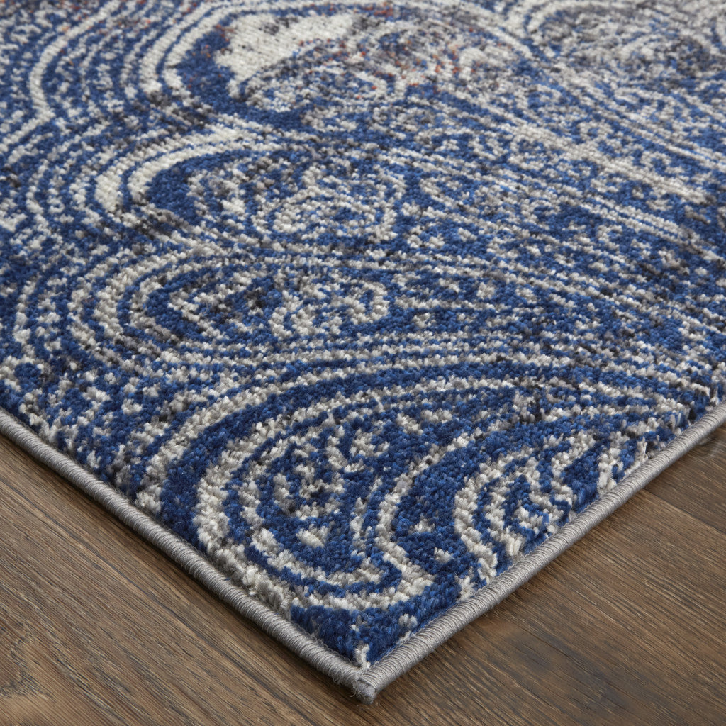 5' X 8' Taupe Blue And Ivory Abstract Power Loom Distressed Stain Resistant Area Rug