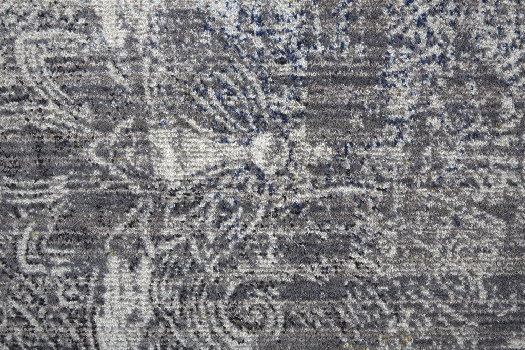 5' X 8' Taupe Blue And Ivory Abstract Power Loom Distressed Stain Resistant Area Rug