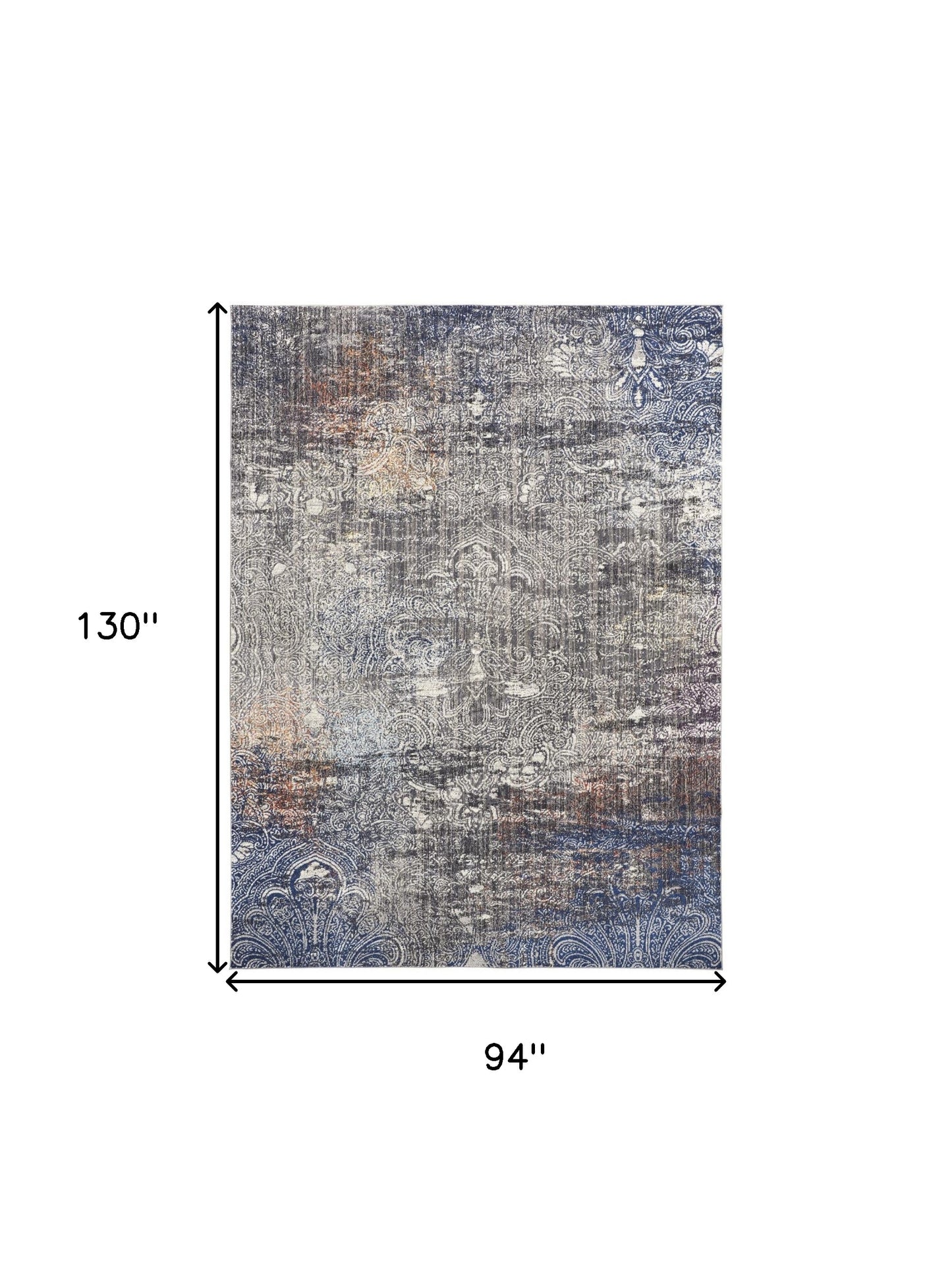 7' X 10' Taupe Blue And Ivory Abstract Power Loom Distressed Stain Resistant Area Rug