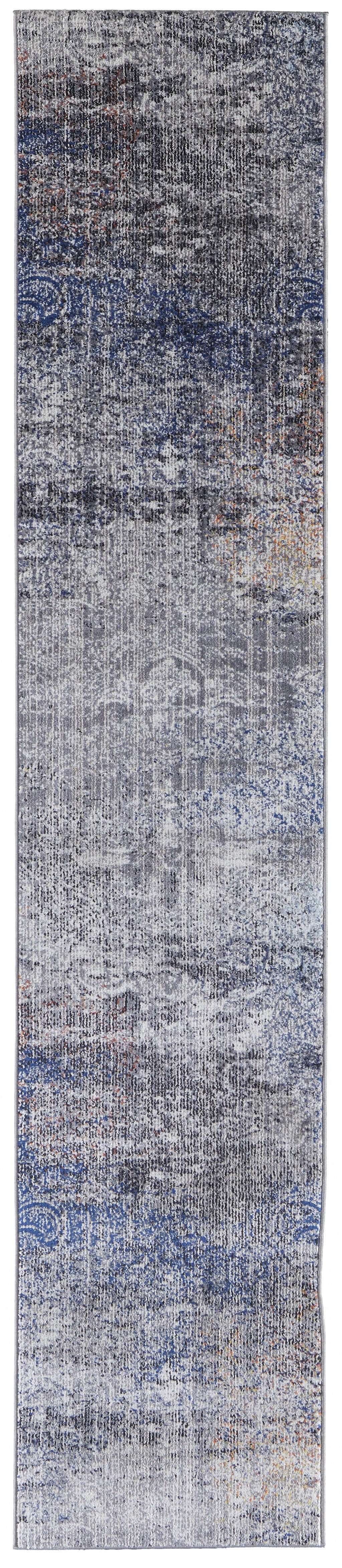 7' X 10' Taupe Blue And Ivory Abstract Power Loom Distressed Stain Resistant Area Rug