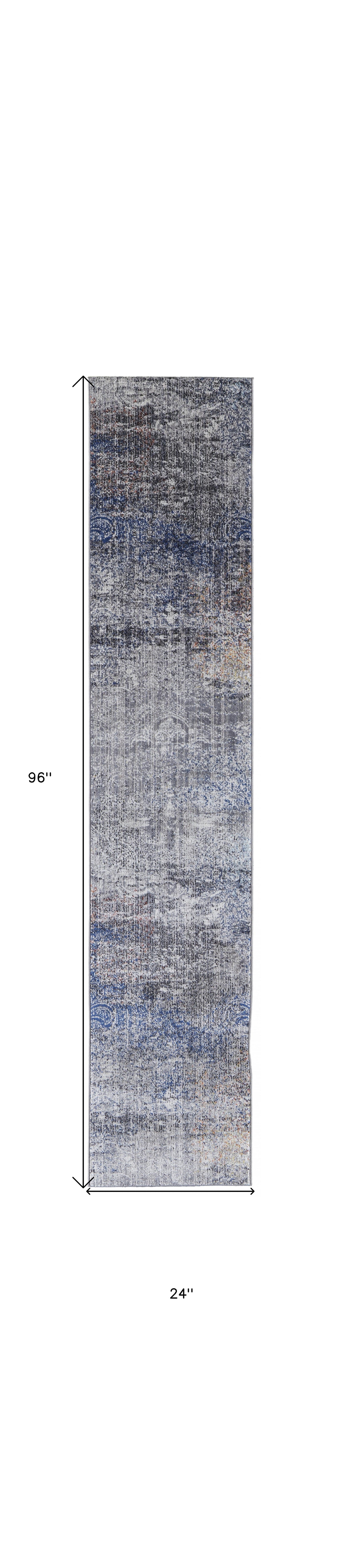7' X 10' Taupe Blue And Ivory Abstract Power Loom Distressed Stain Resistant Area Rug