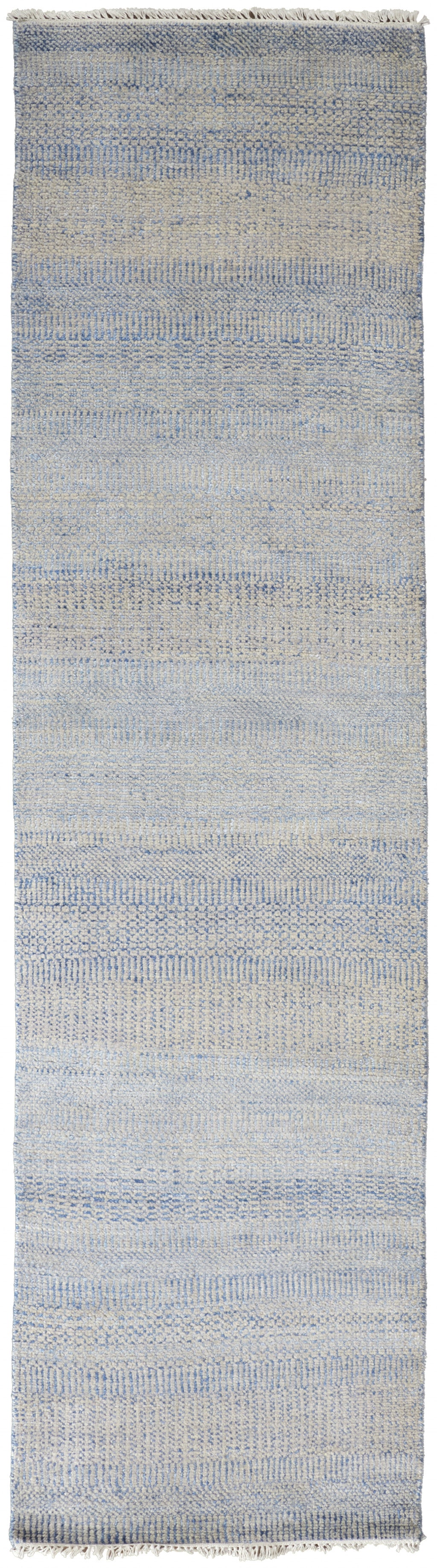 8' x 10' Blue and Silver Wool Striped Hand KNotted Area Rug