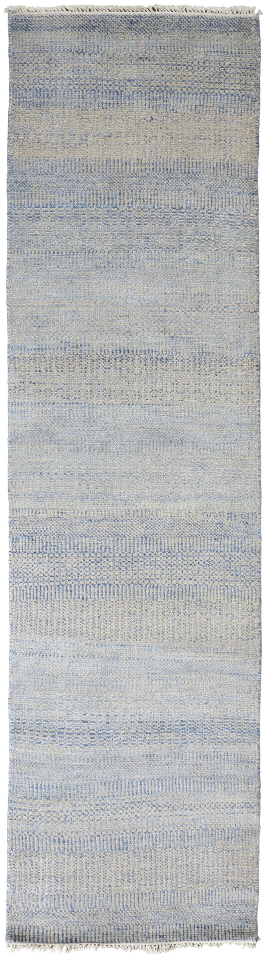 12' x 15' Blue and Silver Wool Striped Hand KNotted Area Rug