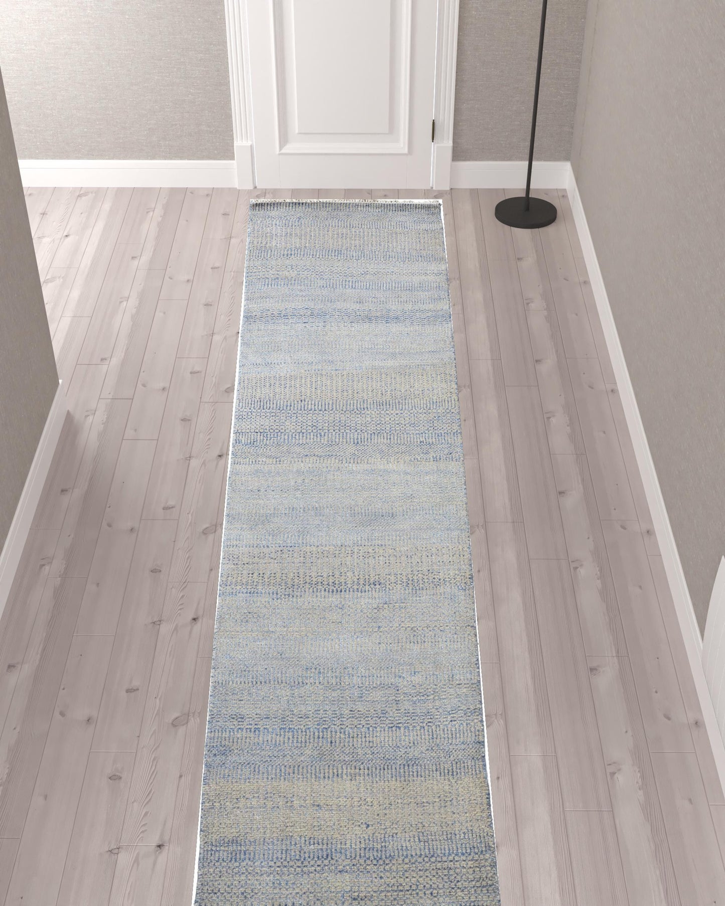 8' x 10' Blue and Silver Wool Striped Hand KNotted Area Rug