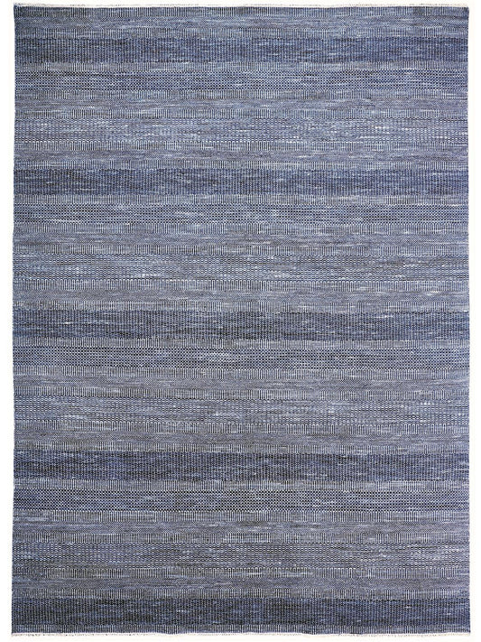 8' X 10' Blue And Gray Wool Striped Hand Knotted Area Rug