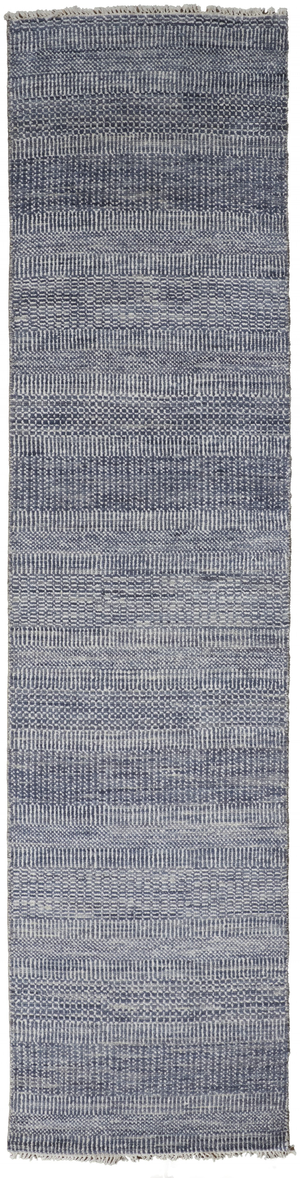 8' X 10' Blue And Gray Wool Striped Hand Knotted Area Rug