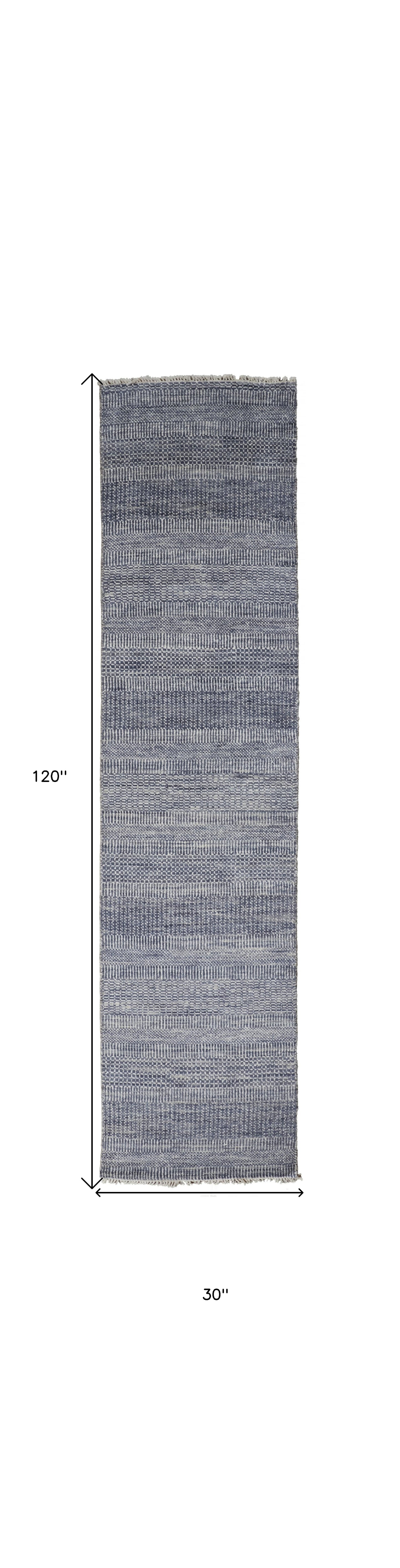 8' X 10' Blue And Gray Wool Striped Hand Knotted Area Rug