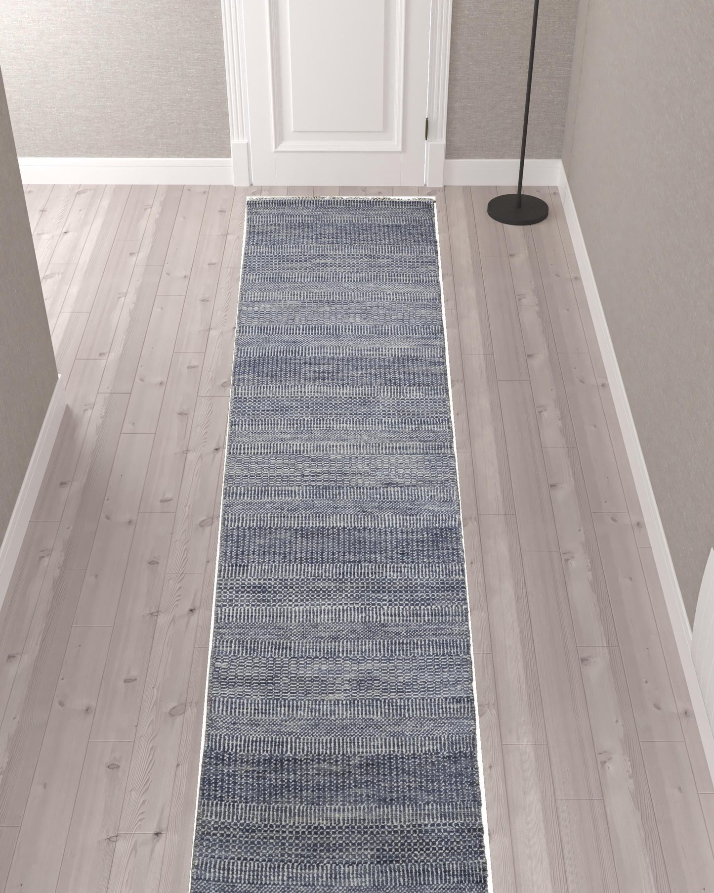 8' X 10' Blue And Gray Wool Striped Hand Knotted Area Rug