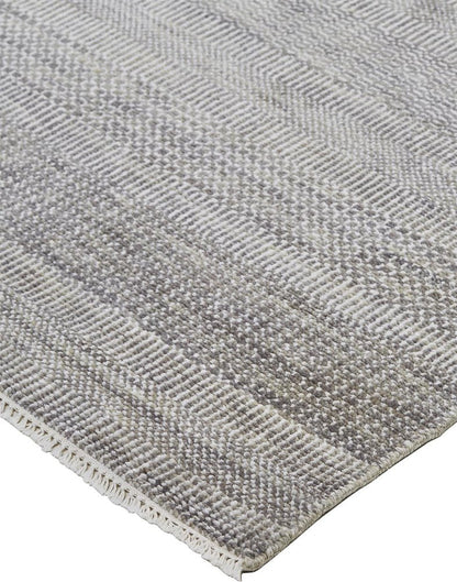 8' X 10' Blue And Silver Wool Striped Shag Hand Knotted Area Rug