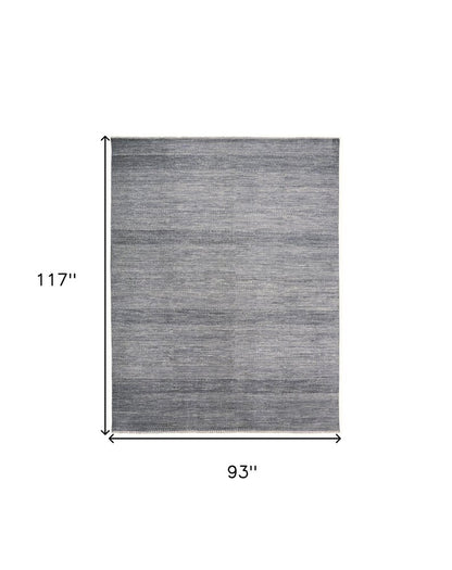 8' X 10' Blue And Silver Wool Striped Shag Hand Knotted Area Rug