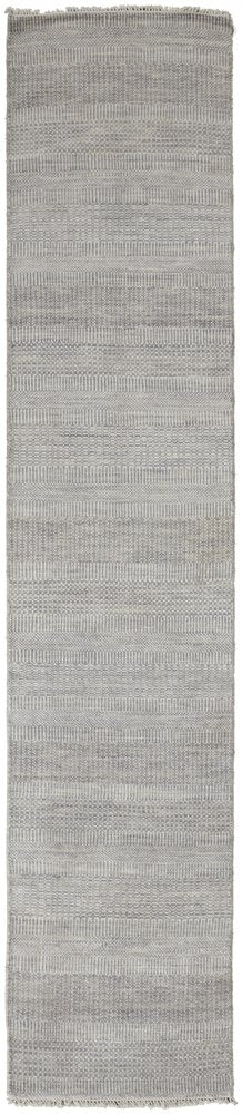 8' X 10' Blue And Silver Wool Striped Shag Hand Knotted Area Rug