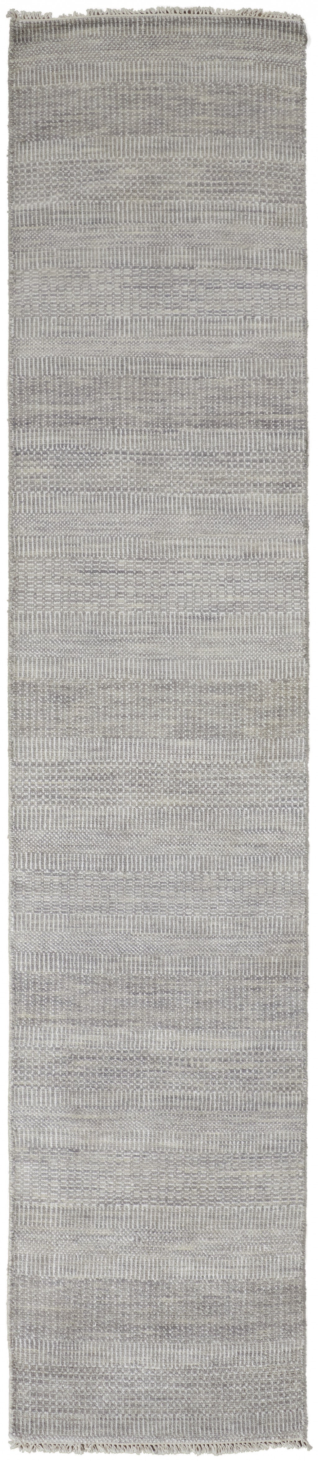 8' X 10' Silver Wool Striped Hand Knotted Area Rug