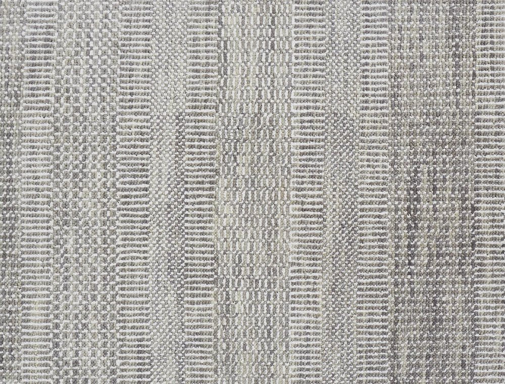 8' X 10' Blue And Silver Wool Striped Shag Hand Knotted Area Rug