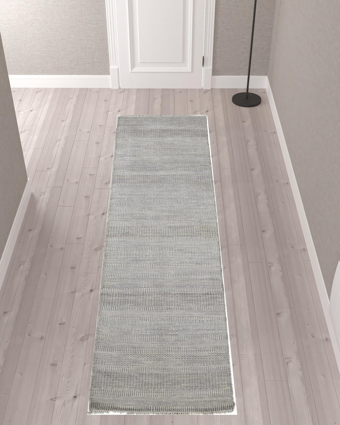 8' X 10' Silver Wool Striped Hand Knotted Area Rug