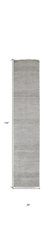 8' X 10' Blue And Silver Wool Striped Shag Hand Knotted Area Rug