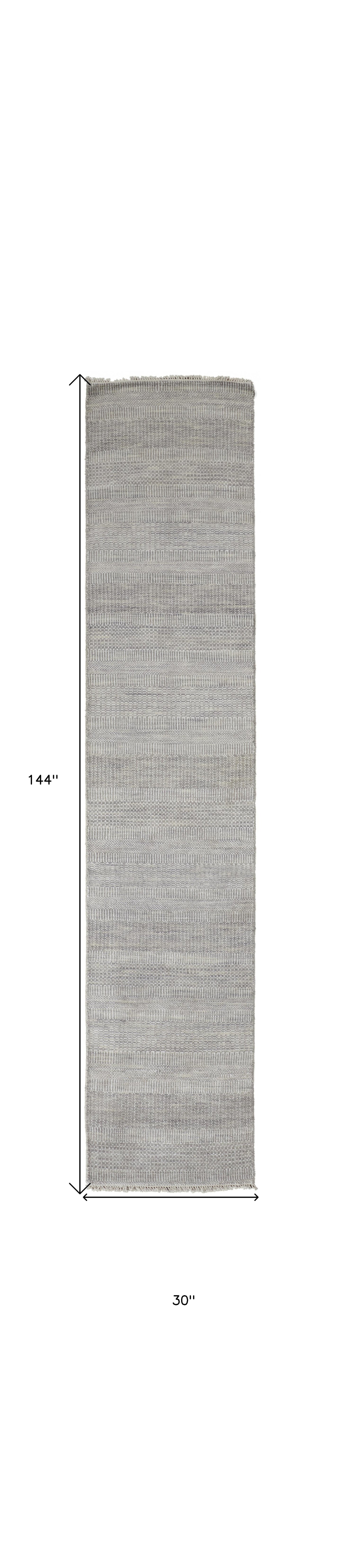 8' X 10' Silver Wool Striped Hand Knotted Area Rug