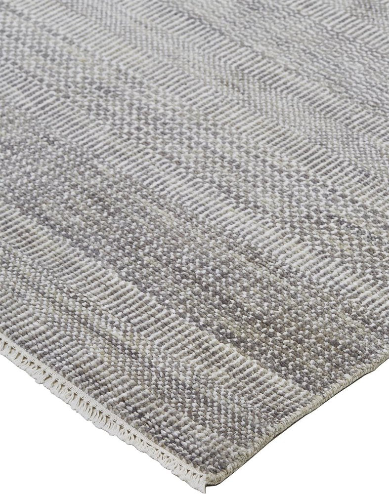 8' X 10' Blue And Silver Wool Striped Shag Hand Knotted Area Rug