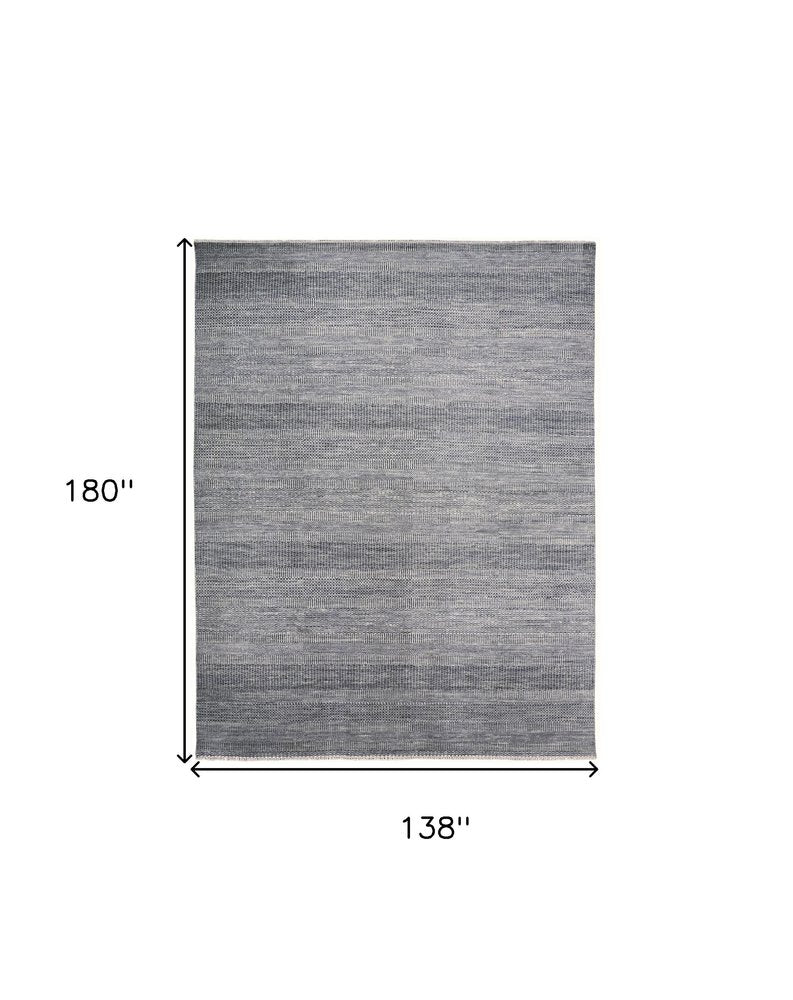 8' X 10' Blue And Silver Wool Striped Shag Hand Knotted Area Rug