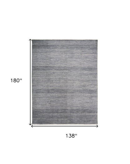 8' X 10' Blue And Silver Wool Striped Shag Hand Knotted Area Rug