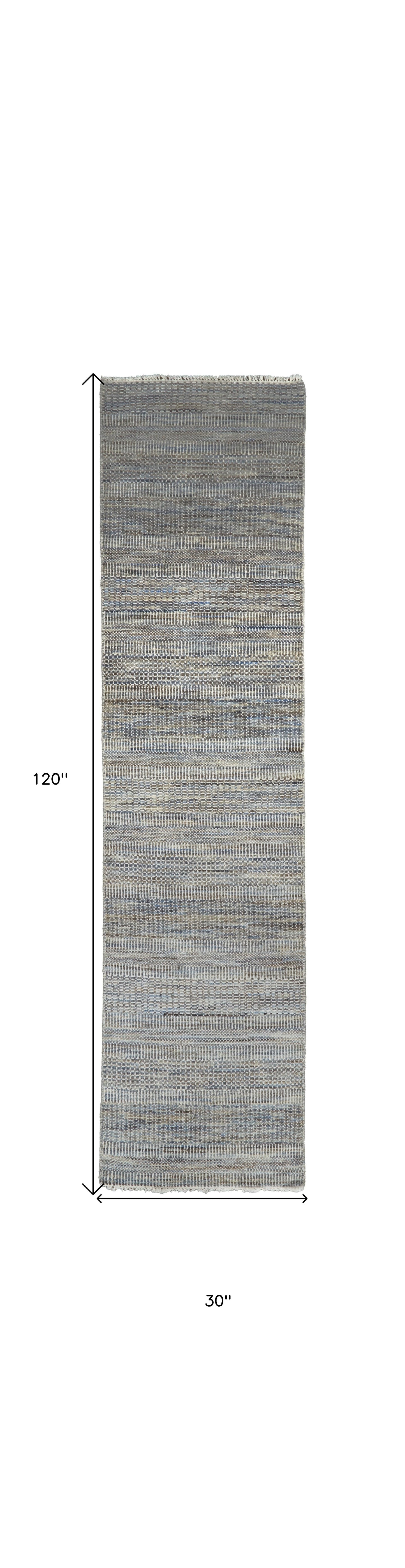 2' X 3' Silver Wool Striped Hand Knotted Area Rug