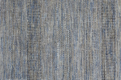 10' Silver And Brown Wool Striped Shag Hand Knotted Runner Rug