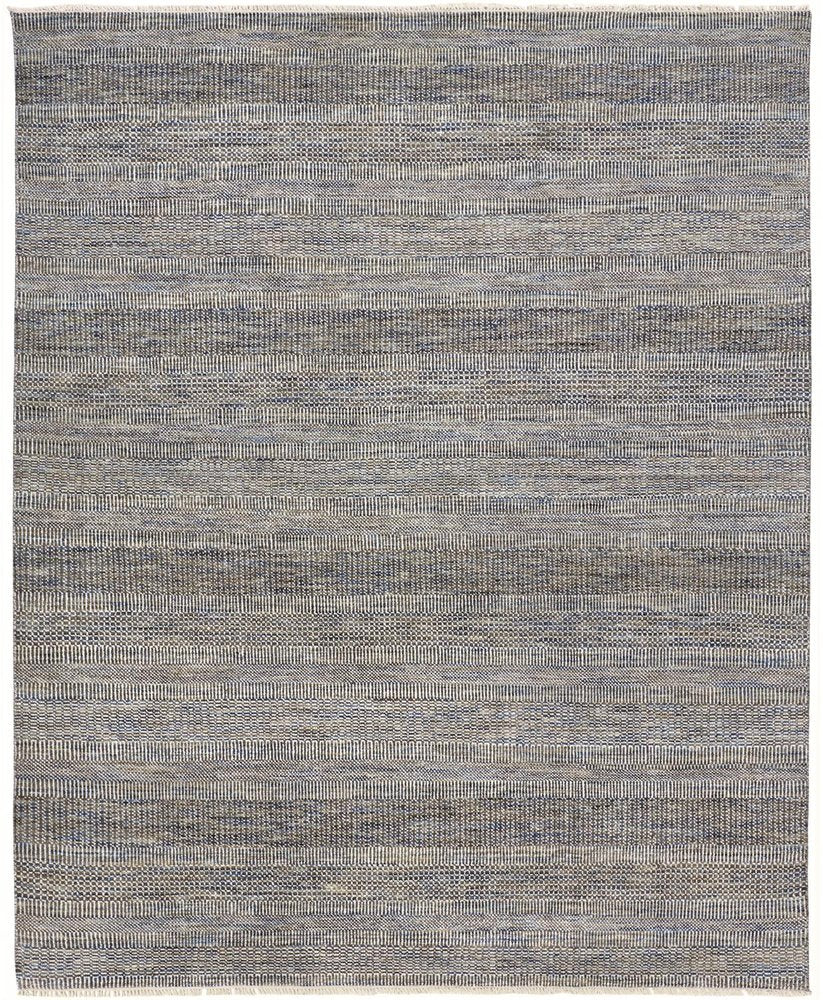 10' Silver And Brown Wool Striped Shag Hand Knotted Runner Rug