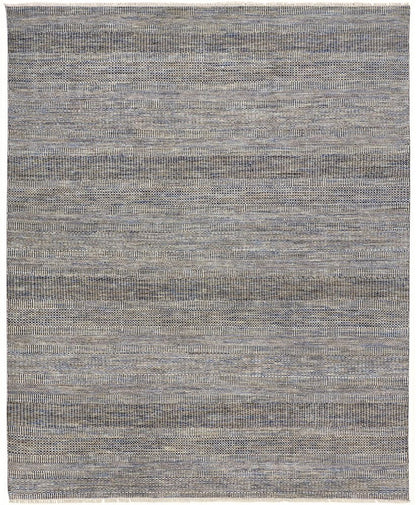 10' Silver And Brown Wool Striped Shag Hand Knotted Runner Rug
