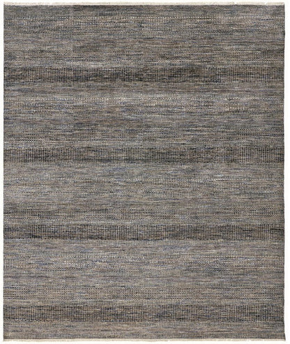 8' X 10' Gray Ivory And Brown Wool Striped Shag Hand Knotted Area Rug