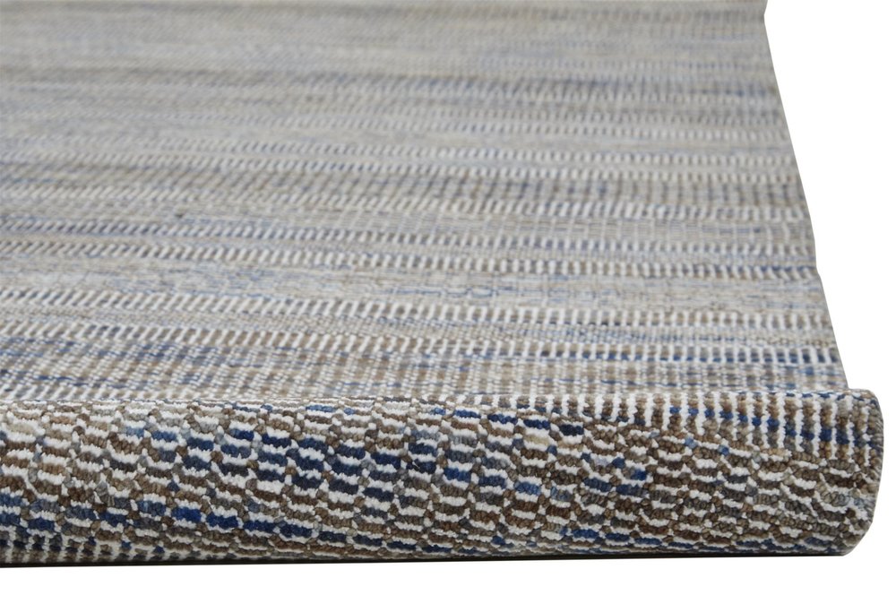 8' X 10' Gray Ivory And Brown Wool Striped Shag Hand Knotted Area Rug