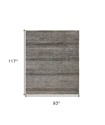 8' X 10' Gray Ivory And Brown Wool Striped Shag Hand Knotted Area Rug