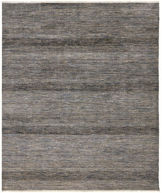 8' X 10' Gray Wool Striped Hand Knotted Area Rug