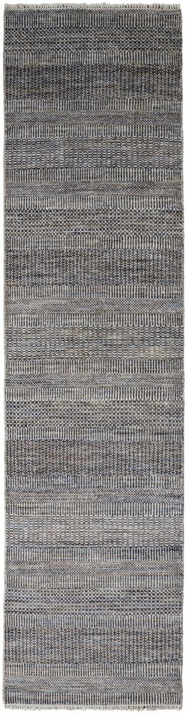 8' X 10' Gray Ivory And Brown Wool Striped Shag Hand Knotted Area Rug