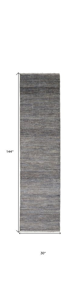 8' X 10' Gray Ivory And Brown Wool Striped Shag Hand Knotted Area Rug