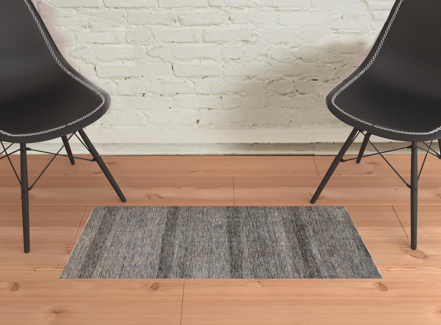 8' X 10' Gray Wool Striped Hand Knotted Area Rug