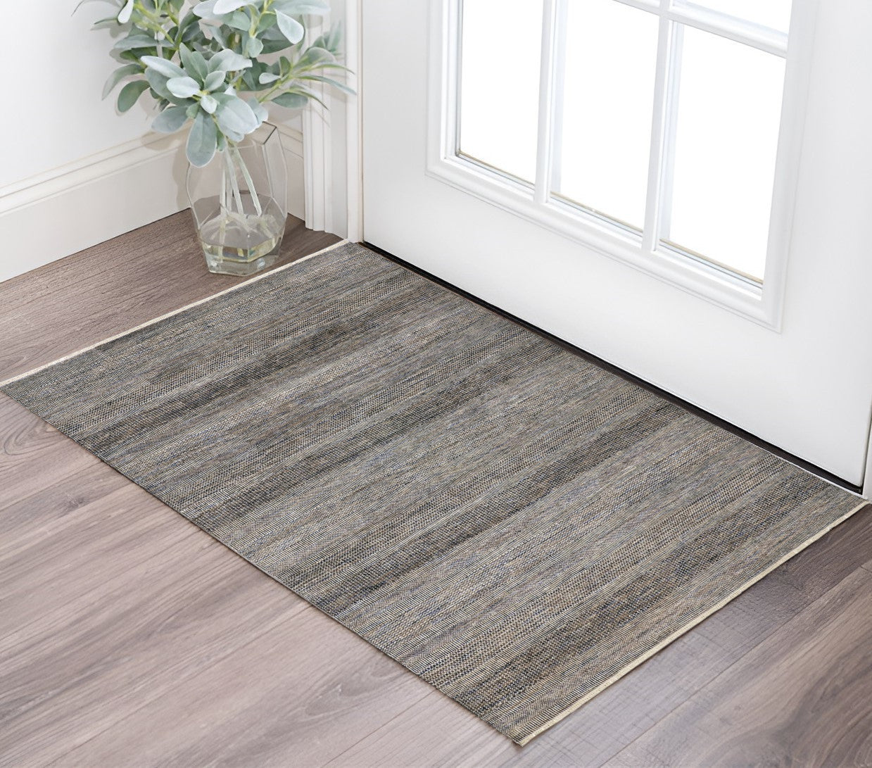 8' X 10' Gray Wool Striped Hand Knotted Area Rug