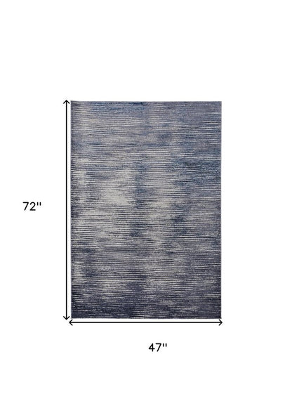 4' X 6' Blue and Ivory Striped Power Loom Distressed Non Skid Area Rug