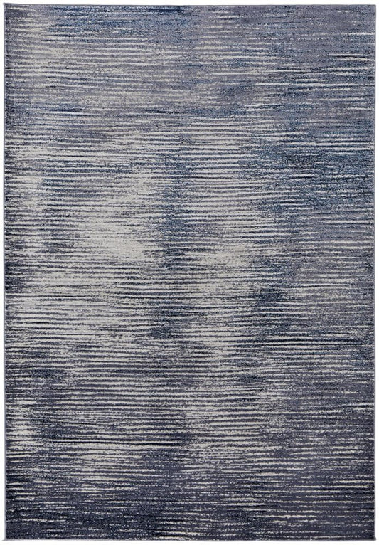 8' X 10' Blue and Ivory Striped Power Loom Distressed Non Skid Area Rug