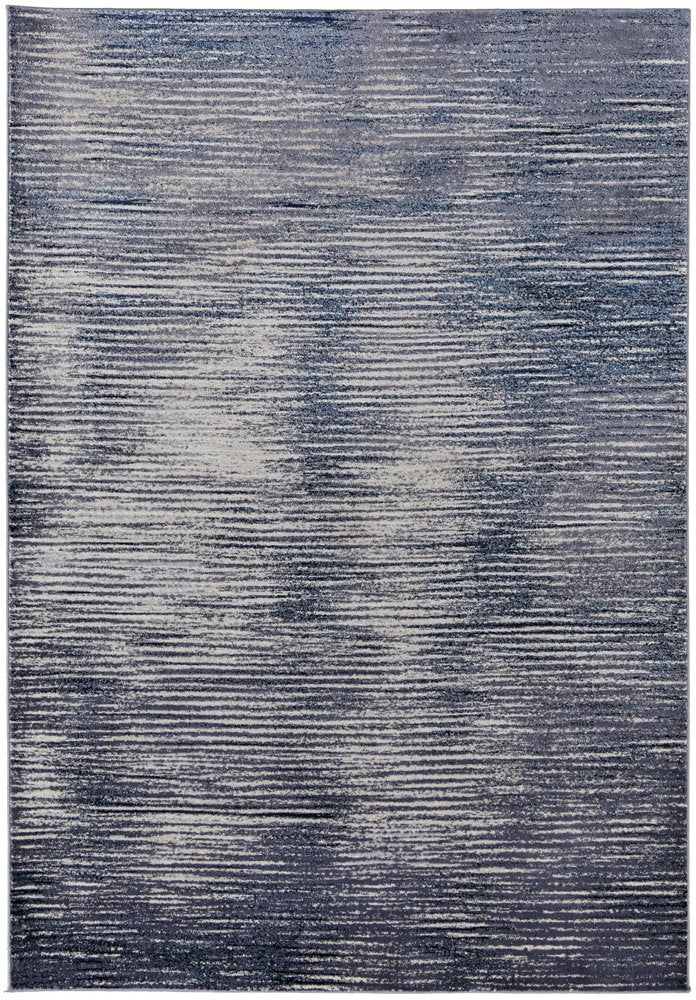 8' X 10' Blue and Ivory Striped Power Loom Distressed Non Skid Area Rug