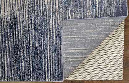 7' X 10' Blue and Ivory Striped Power Loom Distressed Non Skid Area Rug