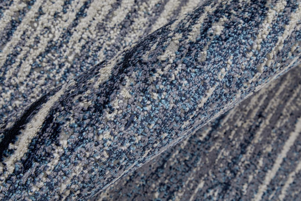 4' X 6' Blue and Ivory Striped Power Loom Distressed Non Skid Area Rug