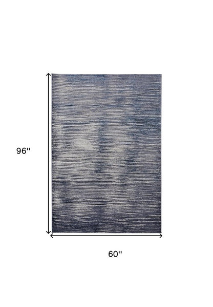 7' X 10' Blue and Ivory Striped Power Loom Distressed Non Skid Area Rug