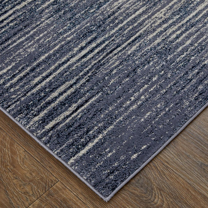 7' X 10' Blue and Ivory Striped Power Loom Distressed Non Skid Area Rug