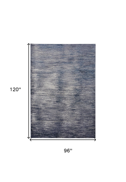 4' X 6' Blue Gray And Ivory Striped Power Loom Distressed Area Rug