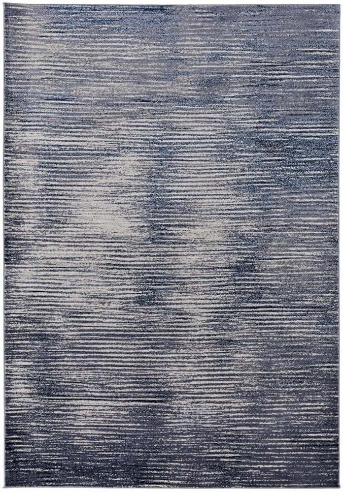 8' X 10' Blue and Ivory Striped Power Loom Distressed Non Skid Area Rug