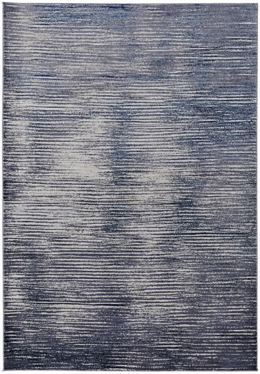 4' X 6' Blue Gray And Ivory Striped Power Loom Distressed Area Rug