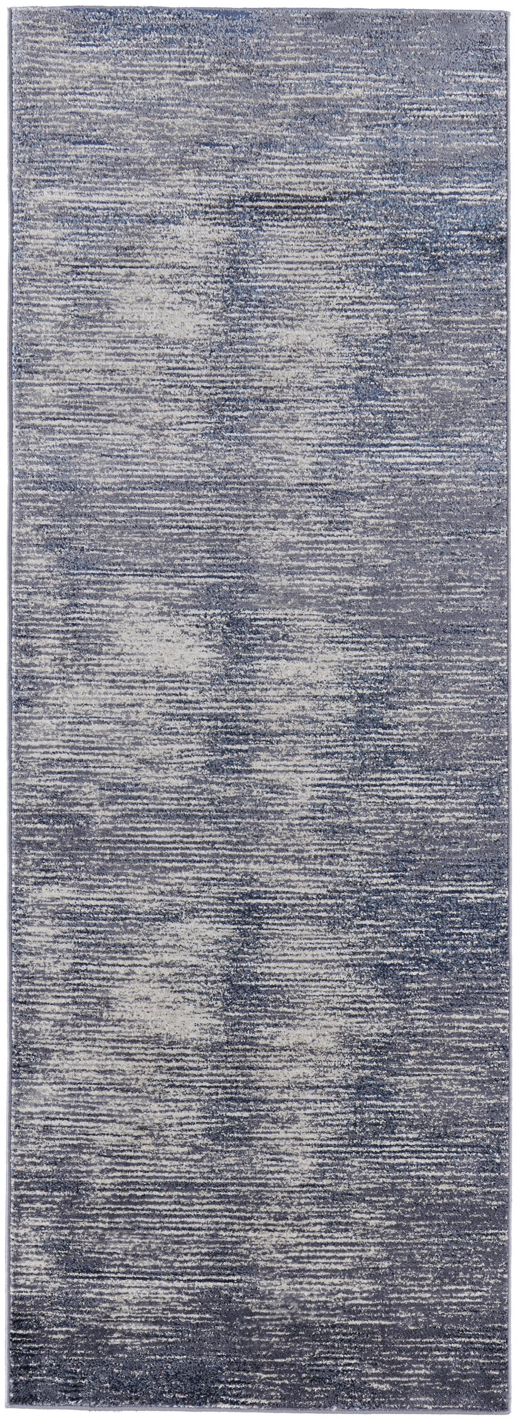 5' X 8' Blue and Ivory Striped Power Loom Distressed Non Skid Area Rug