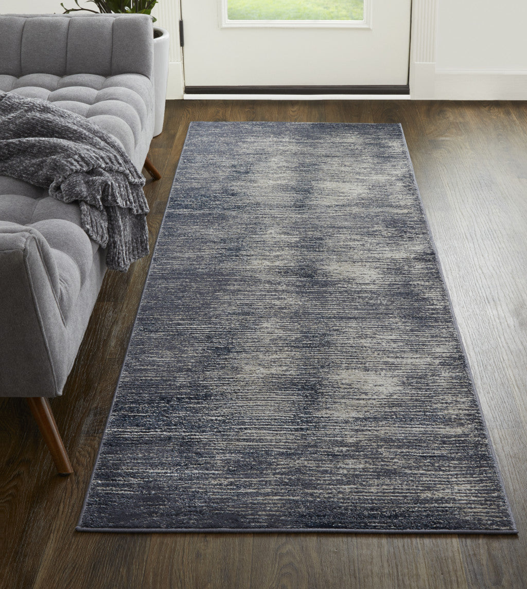 7' X 10' Blue Gray And Ivory Striped Power Loom Distressed Area Rug