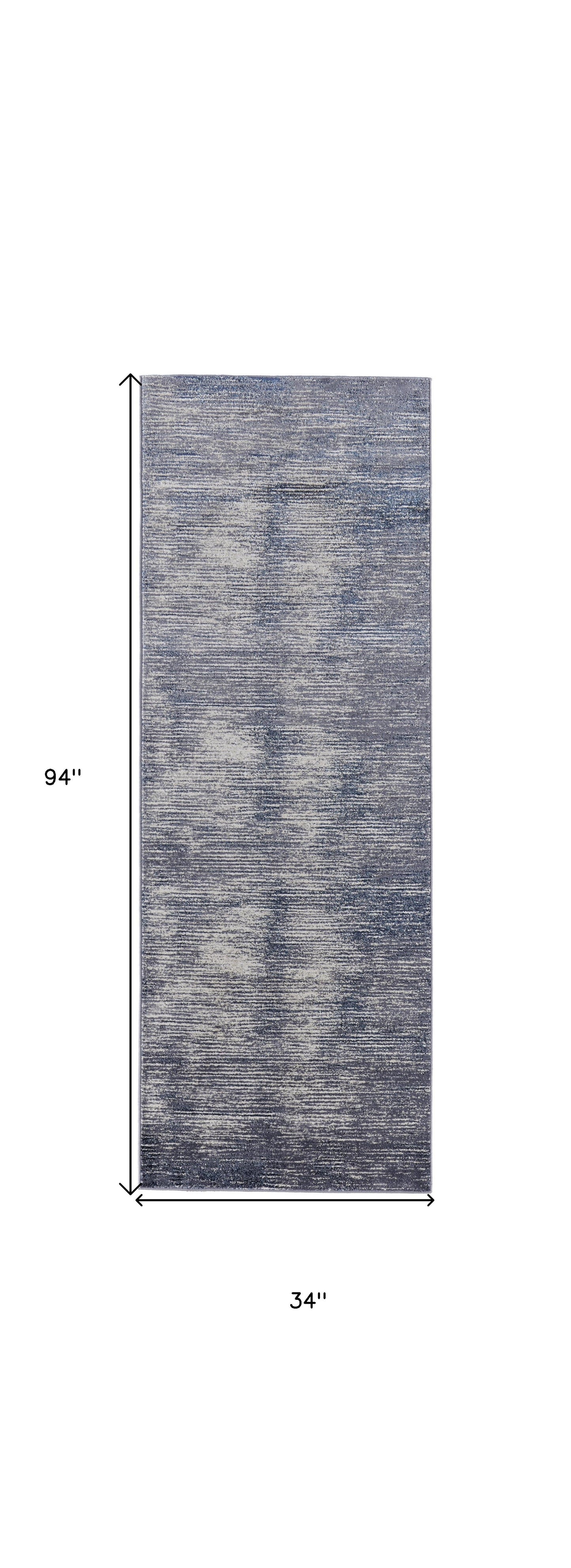 5' X 8' Blue Gray And Ivory Striped Power Loom Distressed Area Rug