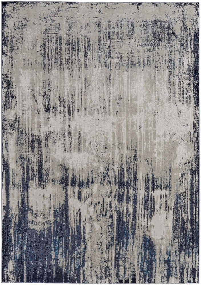9' X 12' Tan Blue And Ivory Abstract Power Loom Distressed Area Rug