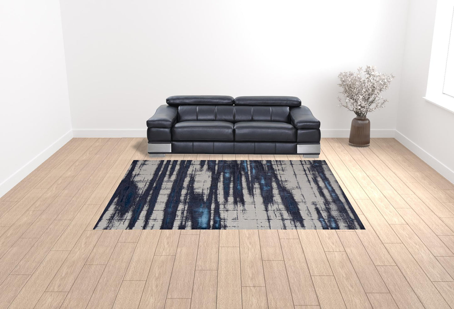 7' X 10' Ivory Blue And Gray Abstract Power Loom Distressed Area Rug